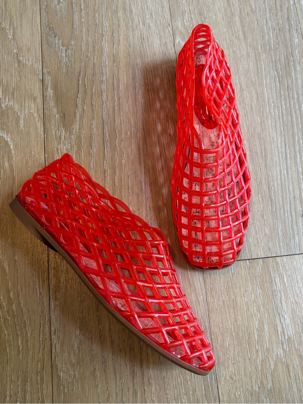 Red Lattice Jelly Slide Flats